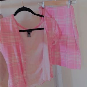 Two Piece Pink & White Plaid Set